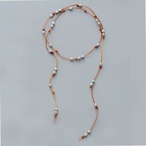 Pearl & Leather Lariat Necklace